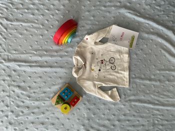teeshirt manches longues crème col claudine 12 mois petit bateau impression devant