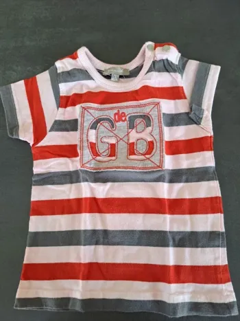 t- shirt ligné rouge et rose  24 mois
