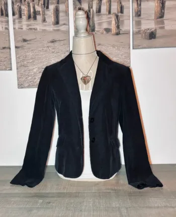 💕 veste style caban vintage côtelé velours noire taille 40 l #camaieu