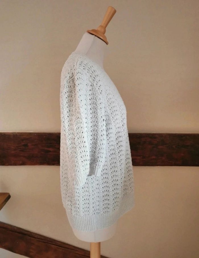 T-shirt maille ajourée crochet gris perle - photo numéro 4