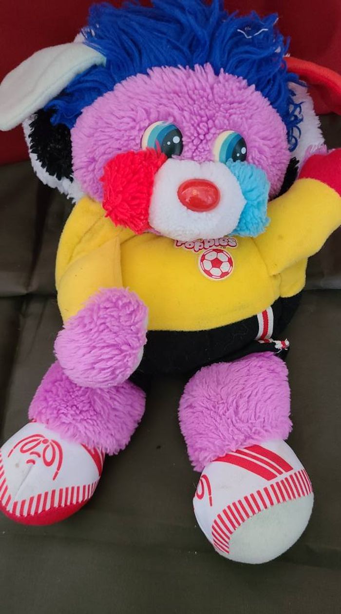 Ancienne Peluche Doudou Popples Sportif Football Transforme Ballon de 1986 - photo numéro 3