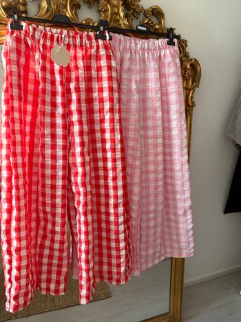 Pantalon large, femme été coton. Vichy.