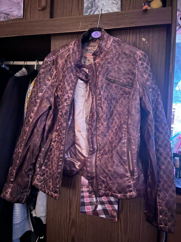 Veste similicuir beige marron kaporal