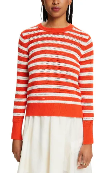 Pull Esprit orange et blanc femme Taille M Neuf 