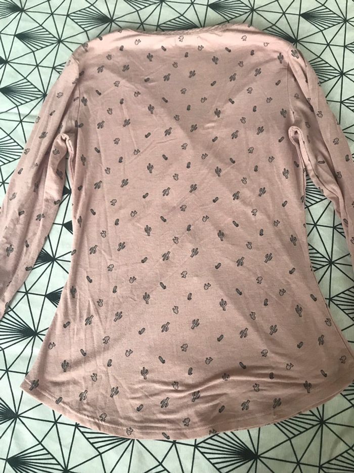 Tee shirt manches longues rose tropical - photo numéro 2