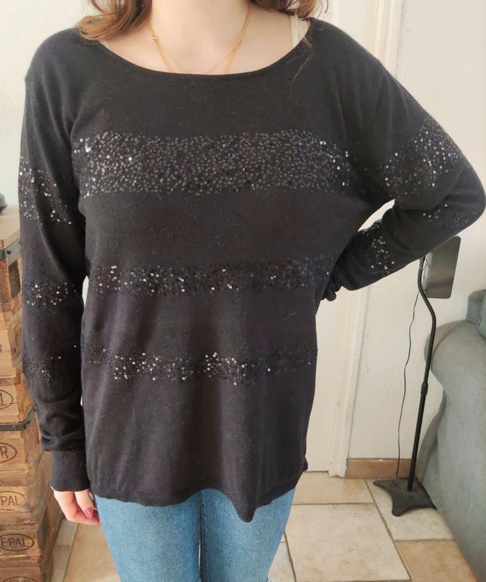 Pull noir Camaïeu L (110)