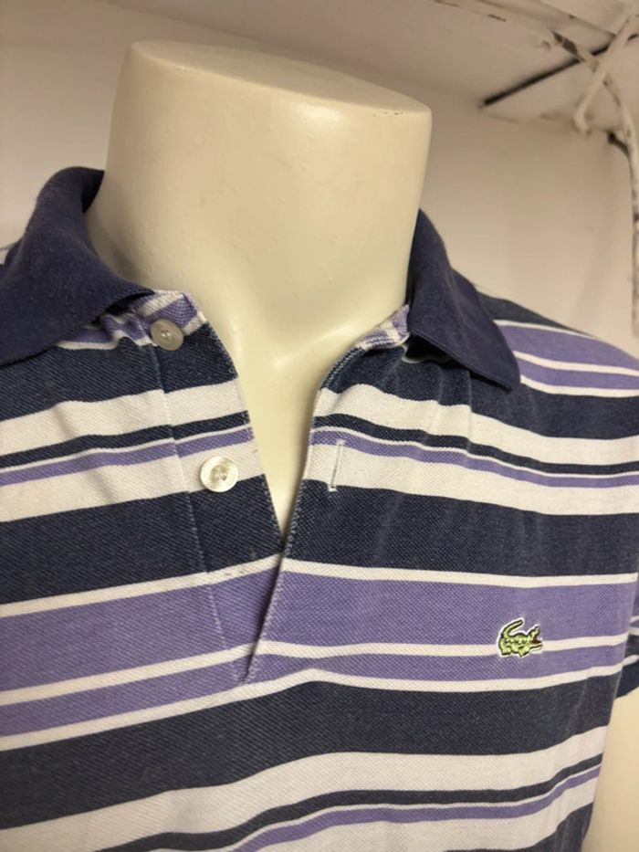 Polo Lacoste rayé blanc/noir/violet - Taille M homme - photo numéro 4