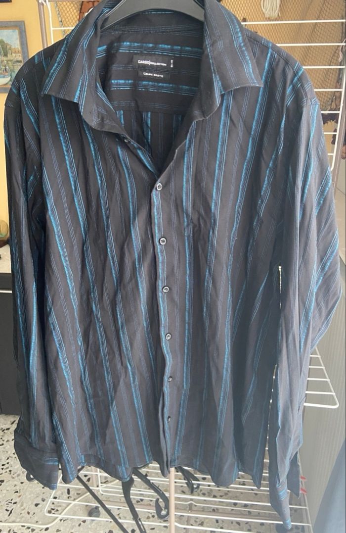 Chemise noir rayé turquoise