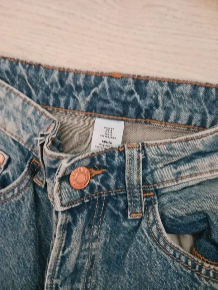 Jean femme bleu H&M Taille 36 denim taille haute Wide regular fit - photo numéro 3