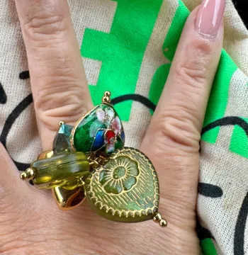 Grosse bague réglable habaha Paris acier inoxydable or cœurs différentes matières et tailles
