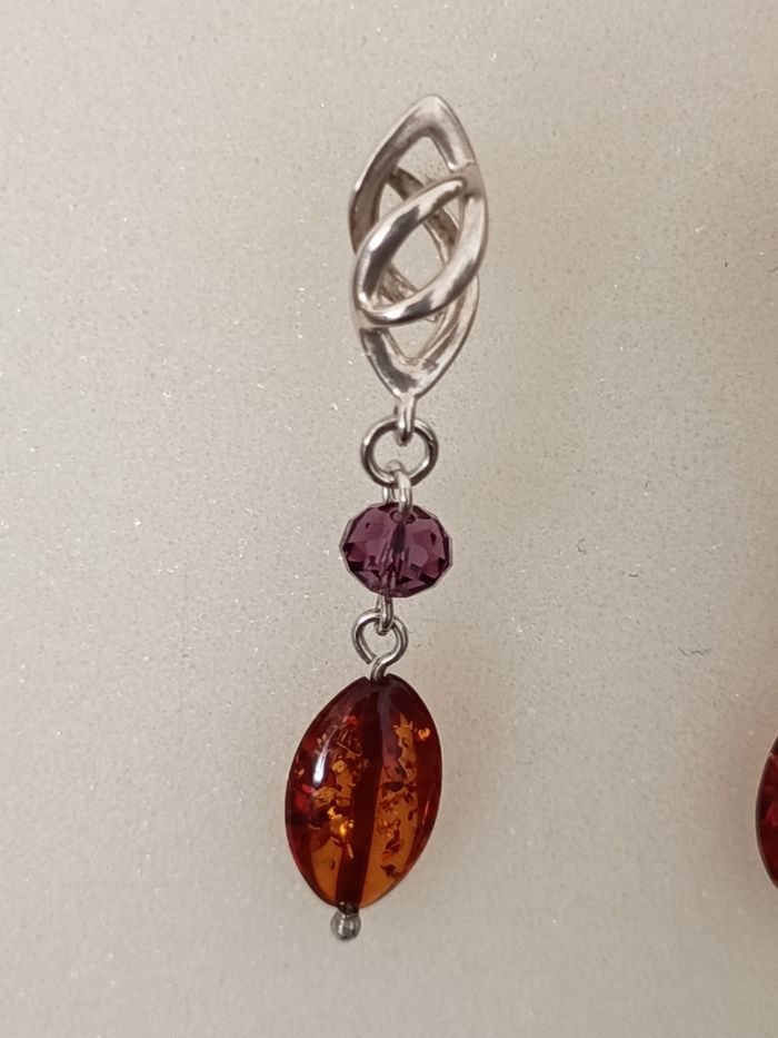 Boucles d'oreilles argent et ambre. - photo numéro 5