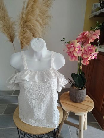 Top blanc broderie anglaise femme 🎀 38