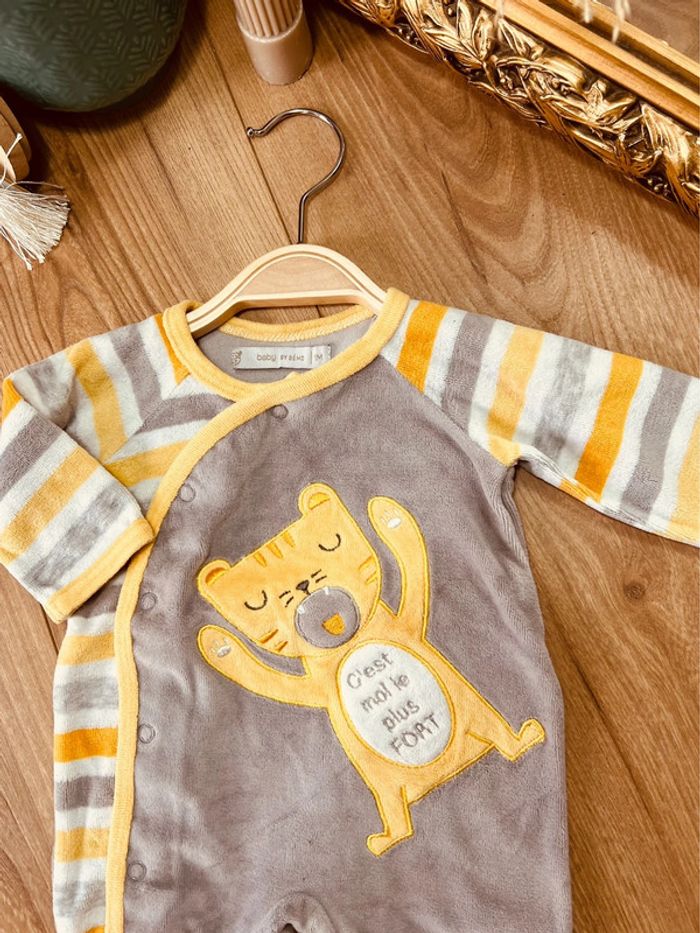 Taille 1 mois pyjama velours garçon Gemo gris et jaune * chat * 💙 - photo numéro 3