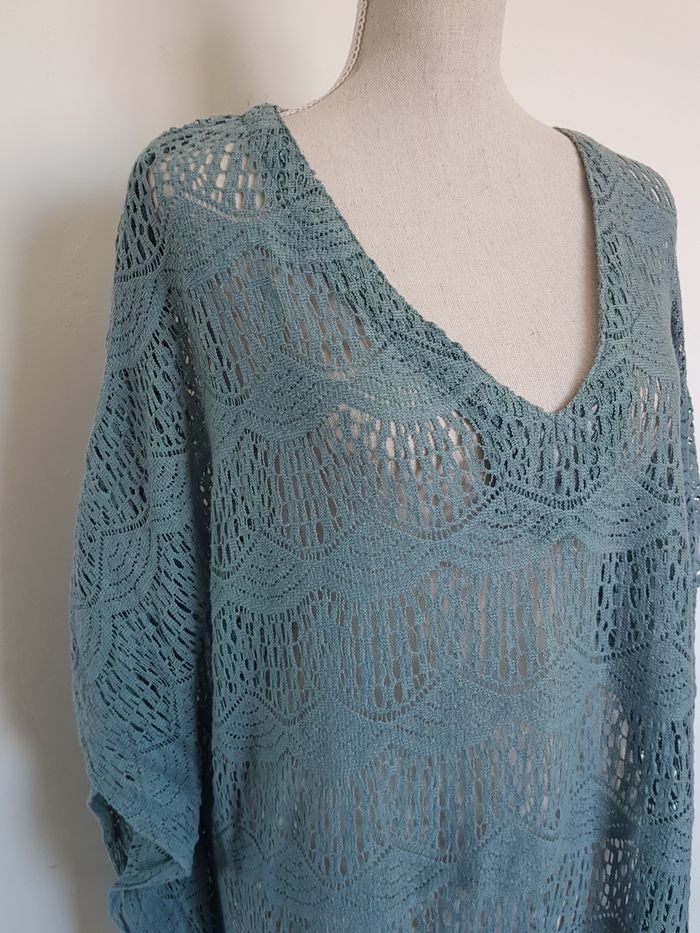 haut tunique façon crochet bleu forme poncho. Lara Ethnics. TU ovesize, 94 de large, 81cm de haut. - photo numéro 2