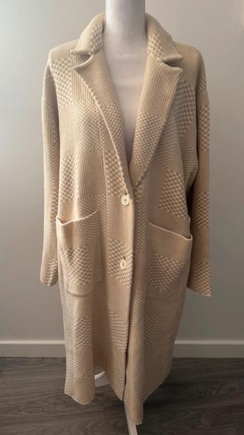 Manteau long oversize beige crème et blanc pied de poule Amisu T42 XL