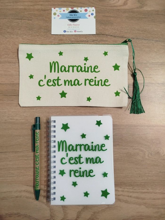 Ensemble marraine ma reine carnet, stylo et trousse