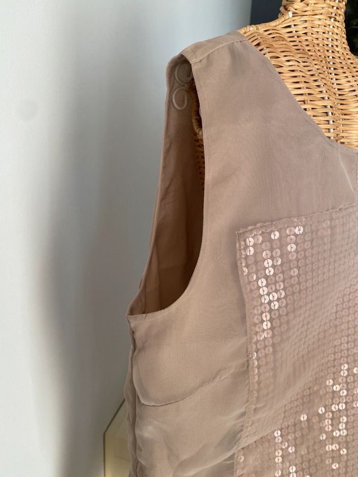 Robe Promod coupe droite en voile taille 38 beige avec sequins - photo numéro 4