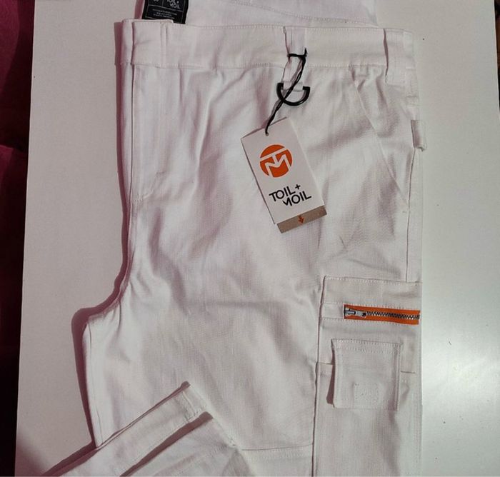 Pantalon blanc de travail 100% coton bio pour homme taille 64, Toil+ Moil - photo numéro 2