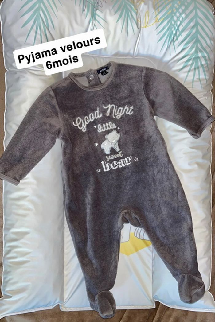 Pyjama velours gris ours mixte 6mois Kiabi