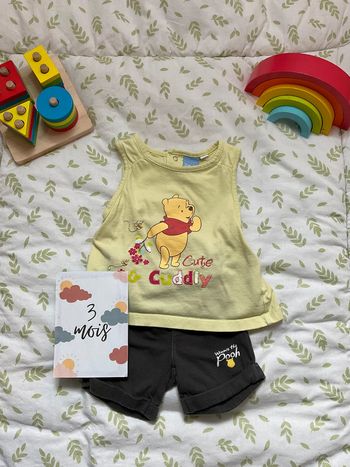 ensemble short gri set débardeur jaune winnie disney 3 mois