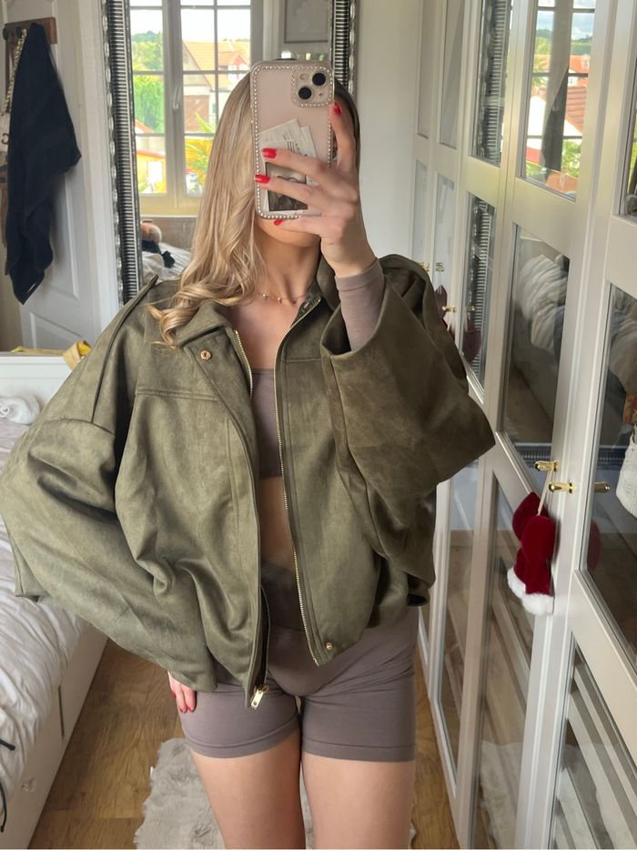Veste tendance effet suède verte militaire taille s - photo numéro 2