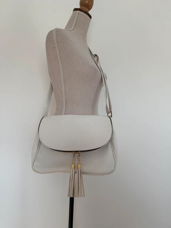 Sac blanc chaînes doré or zip bandoulière réglable à main borsa bolsa bag Zak handbag Bolso