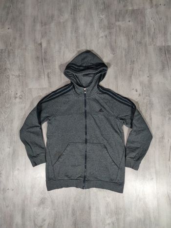 Veste à Capuche Full Zip Adidas Gris Foncé Logo Brodé Noir Taille XS