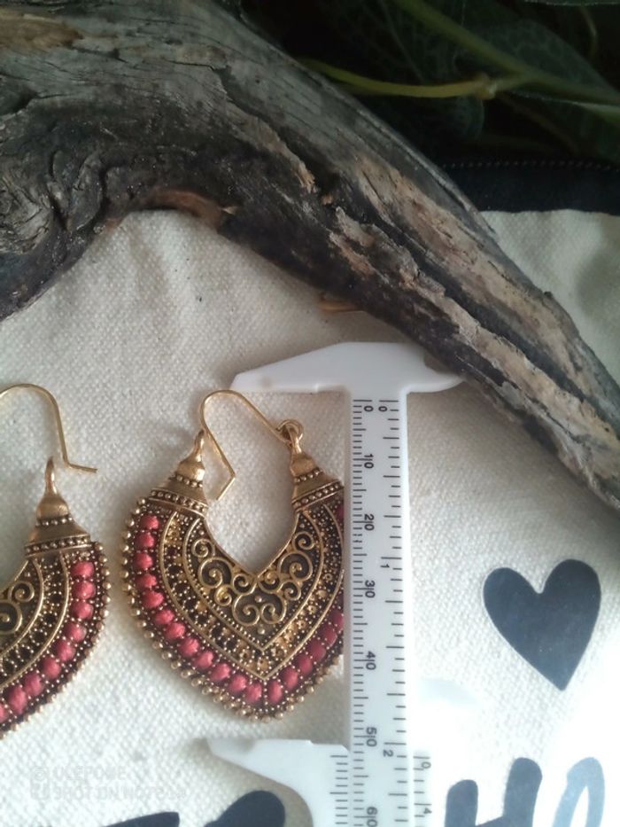 Créoles orientales fil rouge acier doré - photo numéro 2