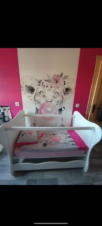 Chambre complète(lit, armoire, commode, table à langer) Aubert Iris/Altea en bois blanc