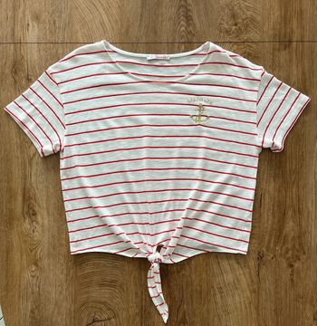 T.shirt blanc à rayures rouges Camaïeu pour femme, taille L
