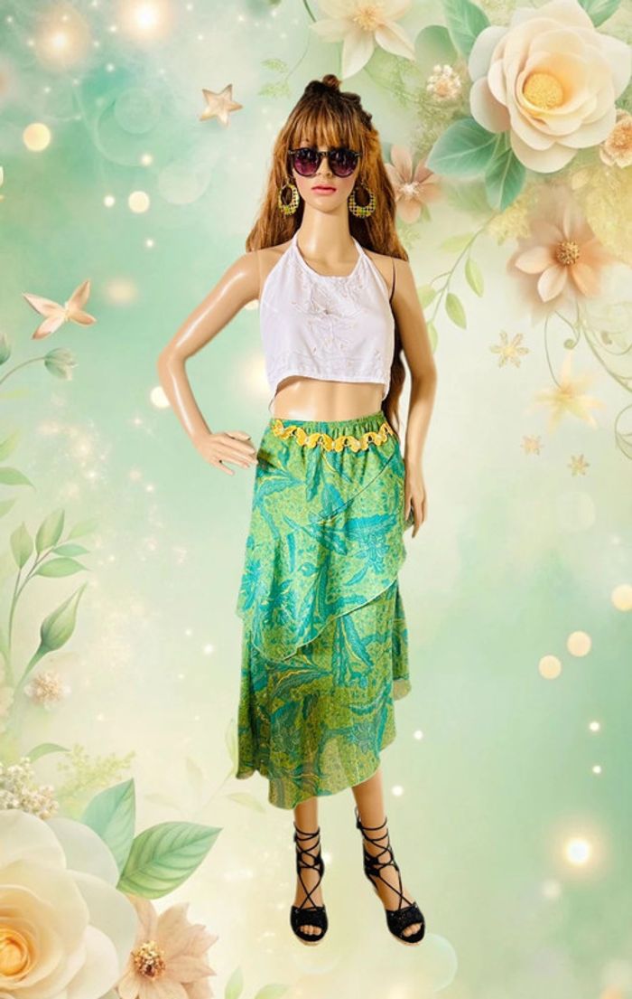 🦋🌿Jupe Vintage bohème à volants Y2K 00s Fairycore whimsical asymmetrical ruffled skirt🌿🦋 - photo numéro 3