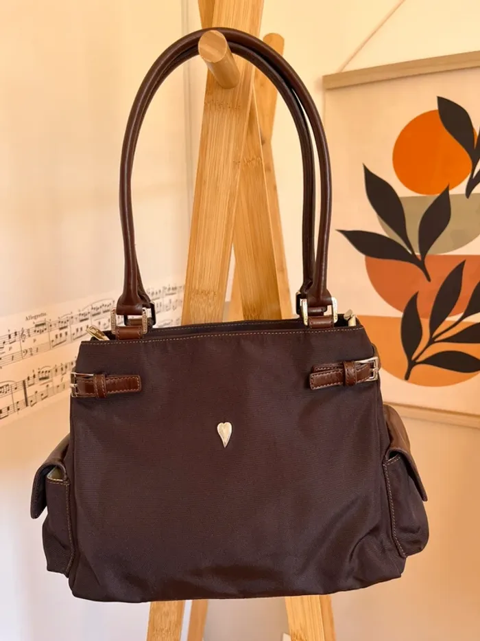 Sac vintage Lancaster marron toile et cuir  état neuf [ref 2508SBr191]
