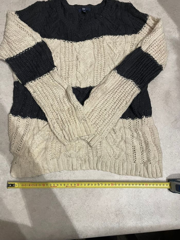 Pull en maille torsadée Gap rayé bleu marine et beige - photo numéro 5