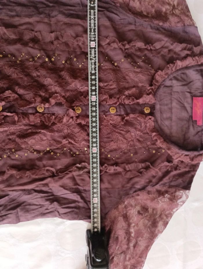 Chemisier blouse femme manches en dentelle JAC& JAC taille 2 froufrou et sequins rétro vintage - photo numéro 8
