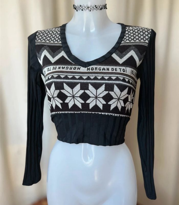 Soldes Summer Sales 🔥 Top court bi matière Coquette vintage made in France y2k - Taille S/M - photo numéro 3