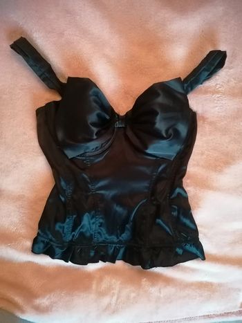 Top corset noir à ficelle en satin