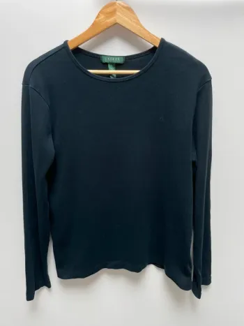Lauren Ralph Lauren Haut Manches Longues Côtelé Ribbed - Taille L Femme - black Noir