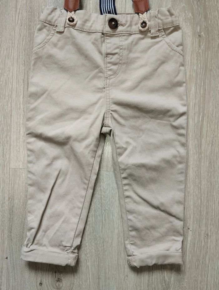 Jean beige avec bretelles réglable largeur hauteur garçon 12 mois In Extenso - photo numéro 2