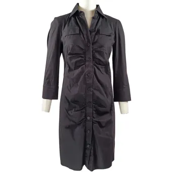 Robe-chemise noire Patrizia Pepe cintrée à poches, manches 3/4, taille 42 A1131