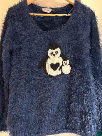 Pull grossesse doudou bleu marine motif pingouins – Taille 38/40