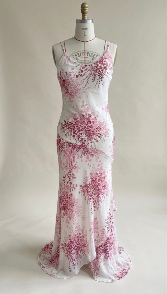 Robe Longue Fluide sans marque - Taille 3 (T3) - Blanche et Rose Neuve - photo numéro 1