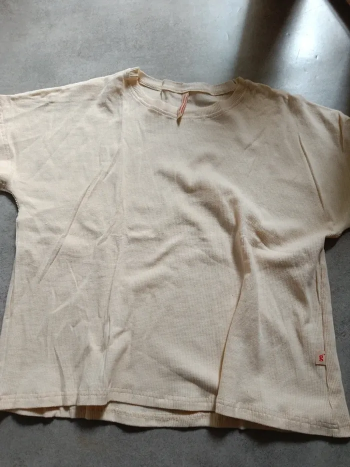 Set femme Gamin Gamine S/M tee shirt pantalon gaufré beige - photo numéro 3