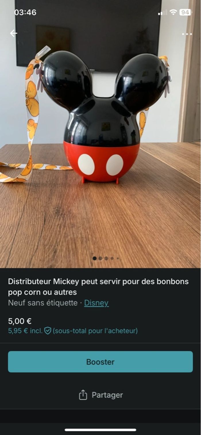 Distributeur Mickey peut servir pour des bonbons pop corn ou autres - photo numéro 5