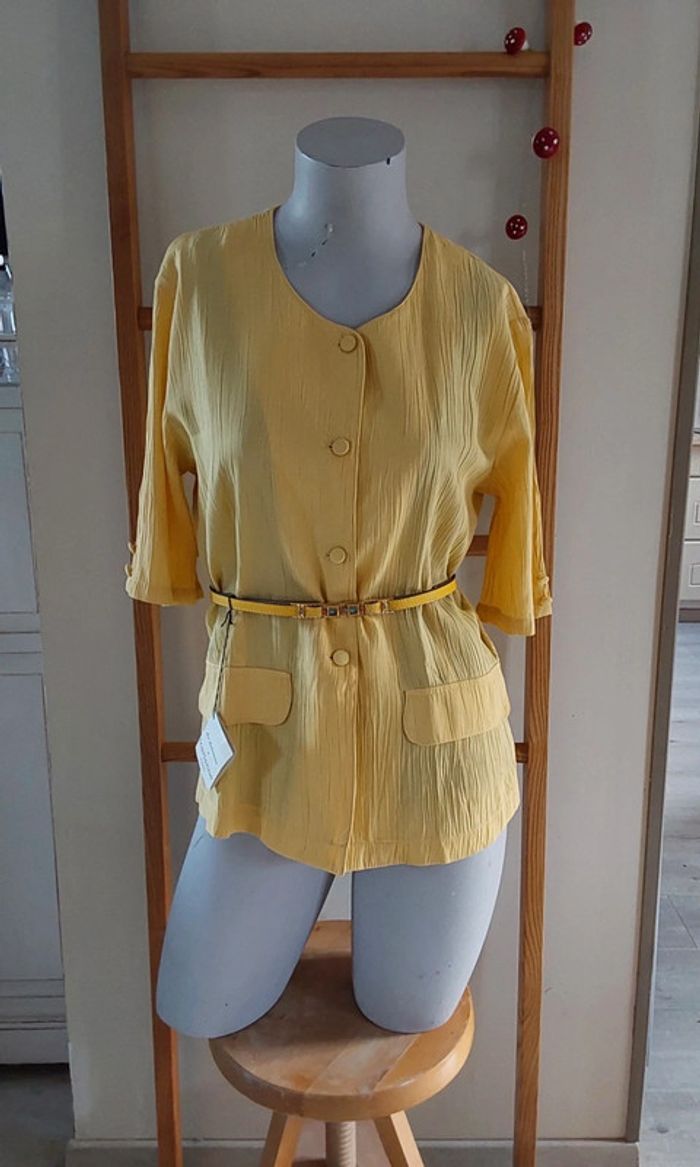 Chemise /surchemise  /veste légère Vintage gaufrée jaune T 38/40 - photo numéro 3