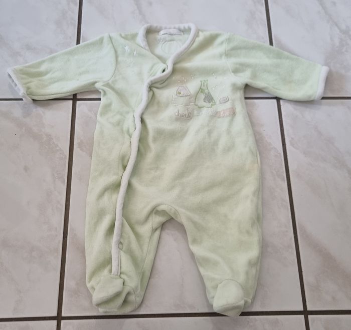 pyjama dors-bien velours vert clair kitchoun taille 3 mois bebe garcon