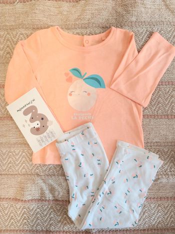 Pyjama coton corail et blanc, pêche, gémo, 36 mois.