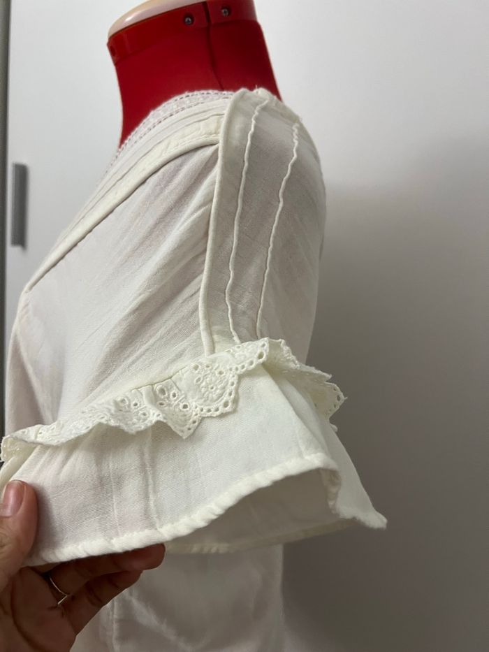 Blouse manches courtes volants et dentelle crème Camaïeu - photo numéro 4