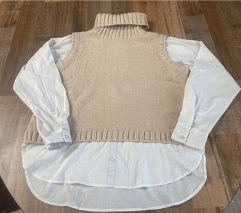 Pull col roulé sans manches + chemise pour femme 