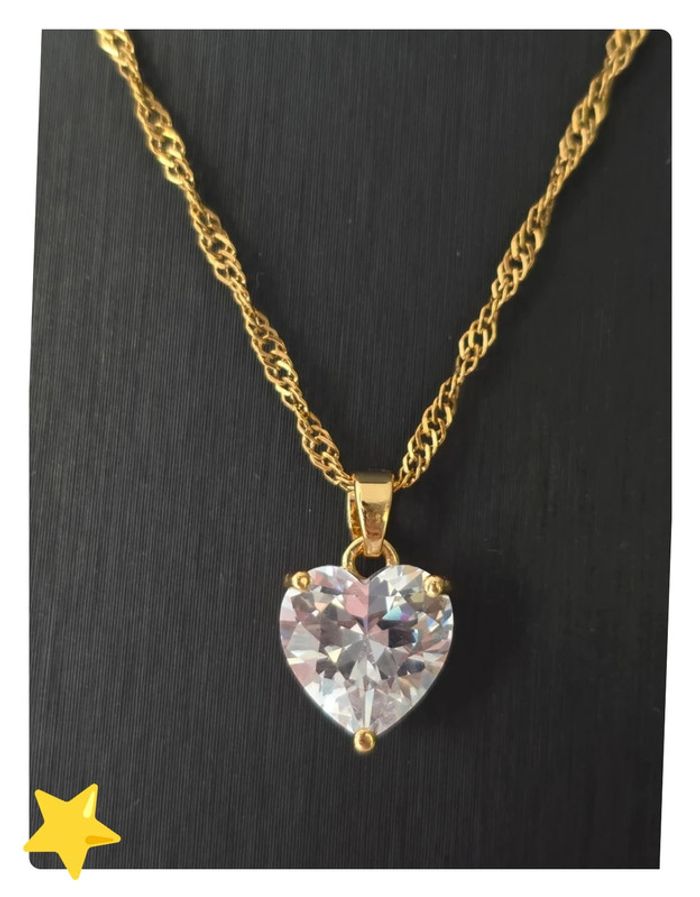 Collier acier inoxydable dorée pendentif cœur solitaire - photo numéro 2