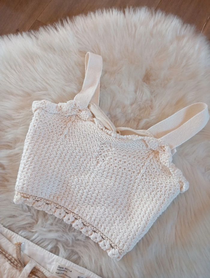 Lot fille Zara 💖 6 ans short + crop top en maille blanc cassé - photo numéro 2
